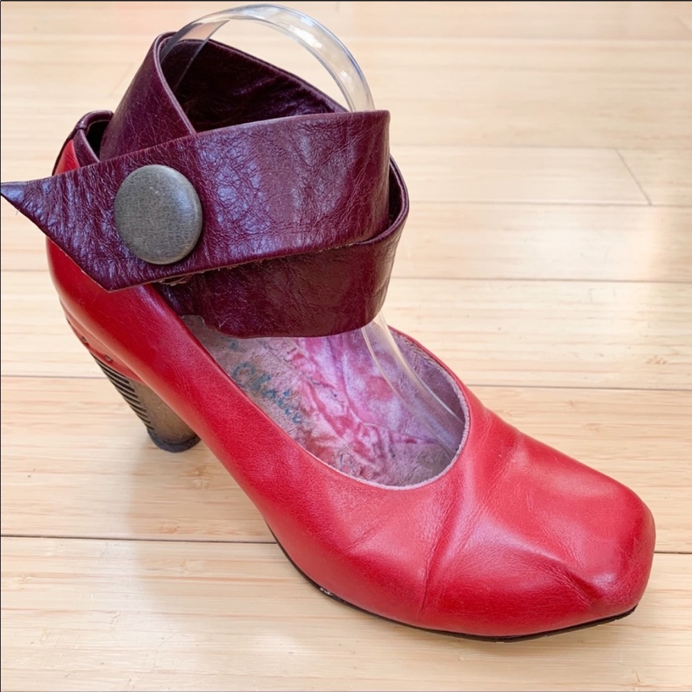 European ankle strap funky soft leather heels, 41.